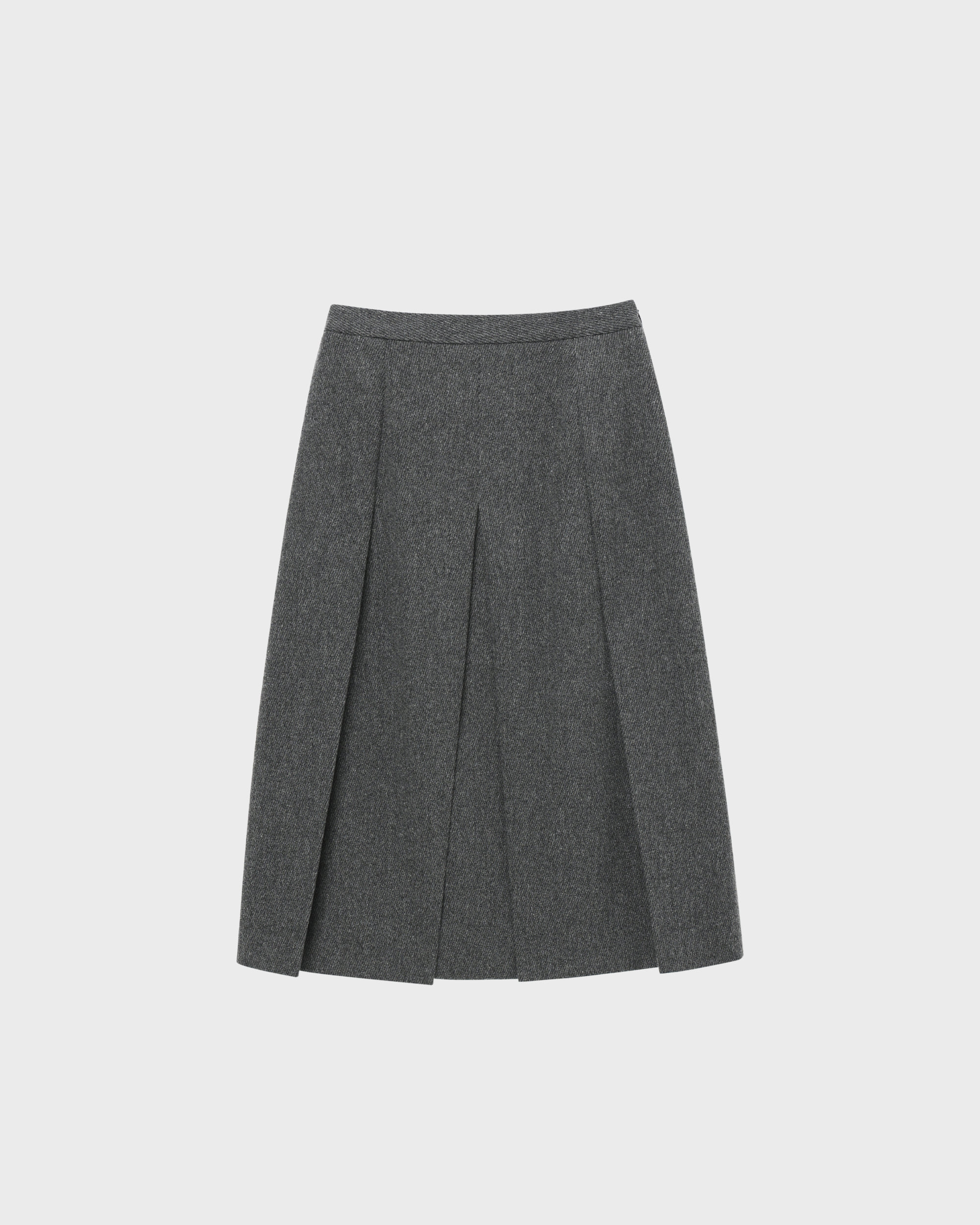 Geelong Wool Twill Pleated Skirt Dark Grey